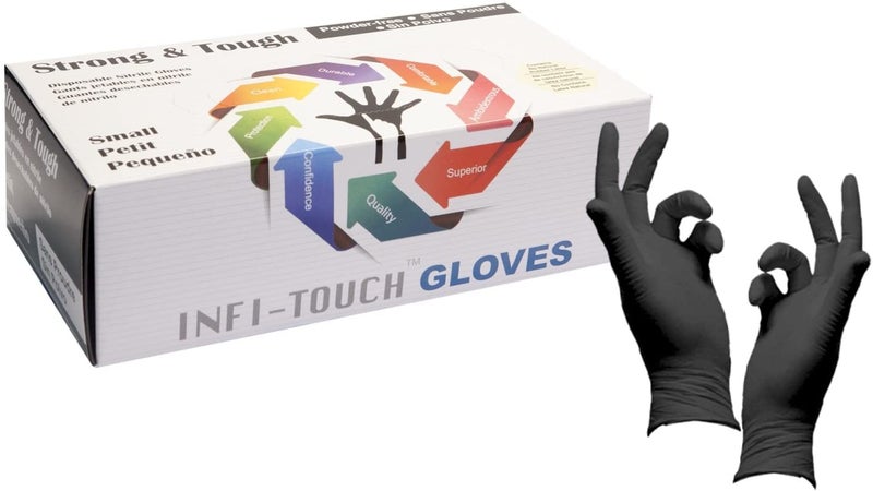 Infi-Touch إنفي-تاتش، قفازاتDisposable، قفازات نيتريل، قوية ومتينة، مقاومة عالية للمواد الكيميائية، غير معقمة، صغيرة، 100 قطعة - Image 1